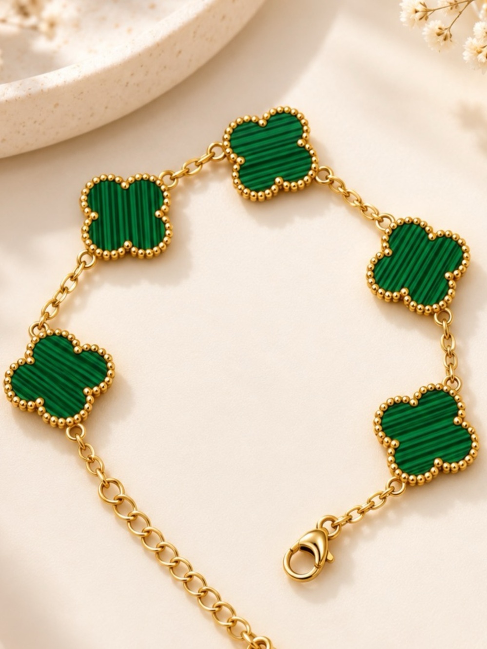 Green & Gold Clover Link Bracelet